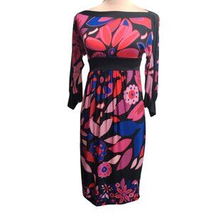 Olian S Floral Print Midi Dress Maternity Long Sleeve Made in USA Retro Colors